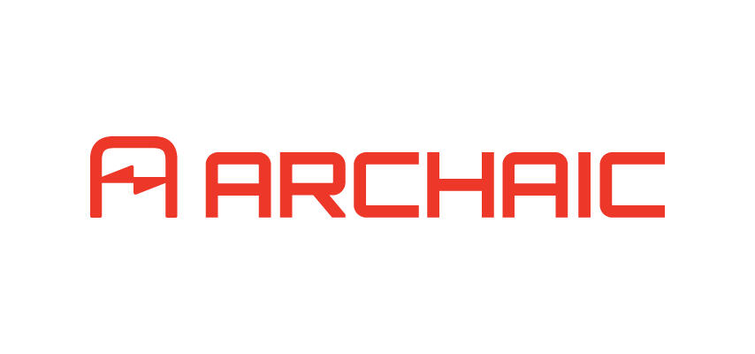 A logo of an "A" with a sawtooth waveform as the crossbar, and text "ARCHAIC", both in red