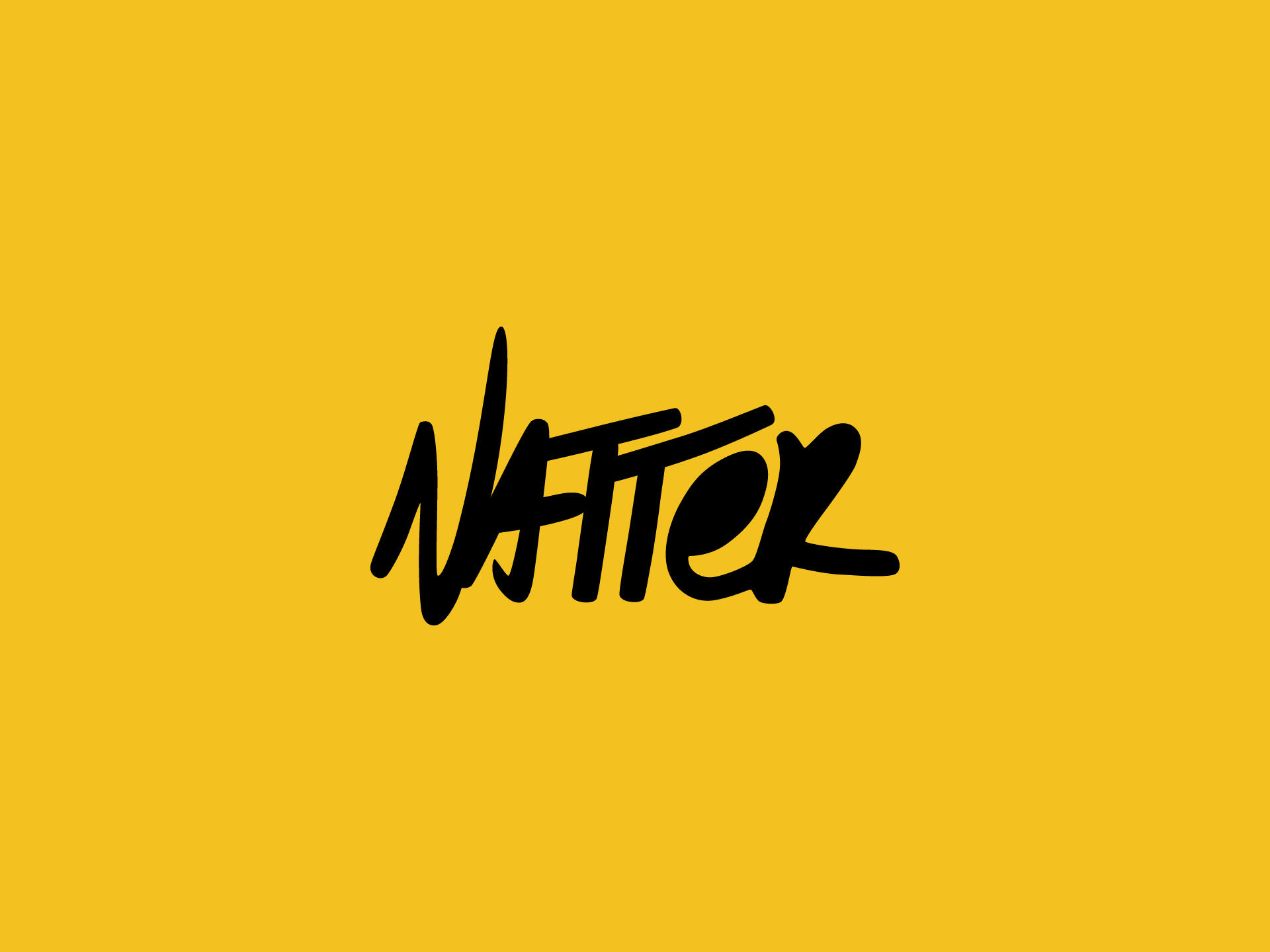 A black logo on a yellow background, "natter", in graffiti tag style